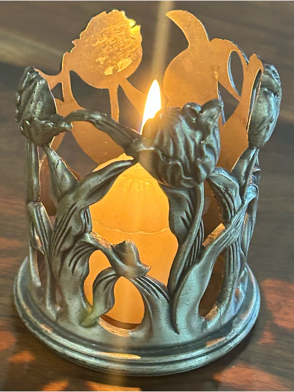 SOLD——-Vintage Royal Limited Silver Tulip Votive Candleholder